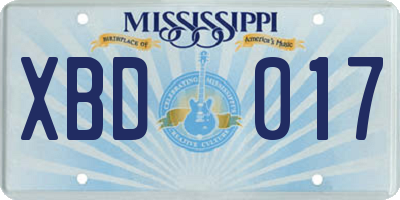 MS license plate XBD017