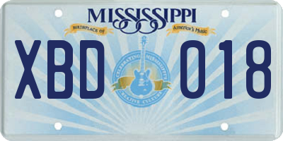 MS license plate XBD018