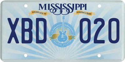 MS license plate XBD020