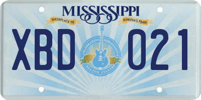 MS license plate XBD021