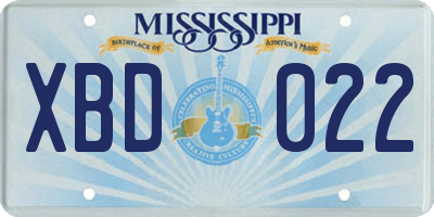 MS license plate XBD022