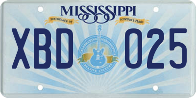 MS license plate XBD025
