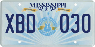 MS license plate XBD030