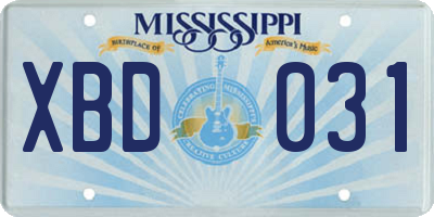 MS license plate XBD031