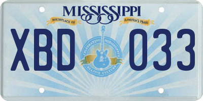 MS license plate XBD033