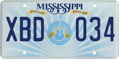 MS license plate XBD034