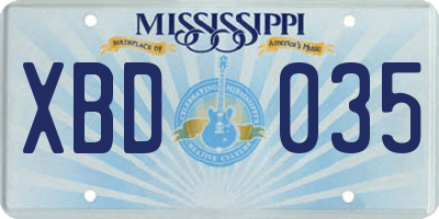 MS license plate XBD035