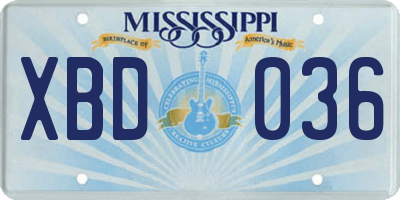 MS license plate XBD036
