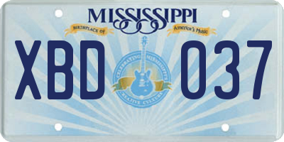 MS license plate XBD037