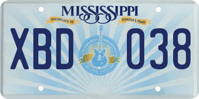 MS license plate XBD038