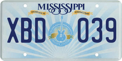 MS license plate XBD039