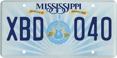 MS license plate XBD040