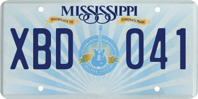 MS license plate XBD041