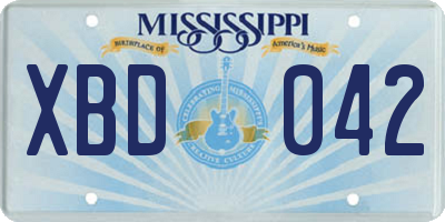 MS license plate XBD042