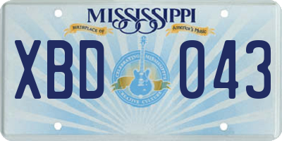 MS license plate XBD043
