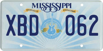 MS license plate XBD062
