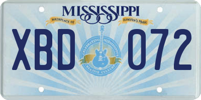 MS license plate XBD072