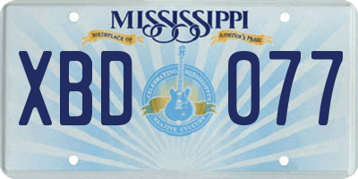 MS license plate XBD077