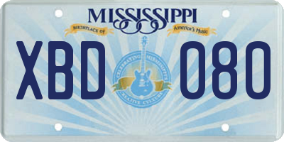 MS license plate XBD080