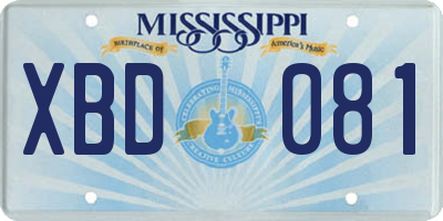 MS license plate XBD081