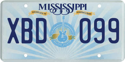 MS license plate XBD099