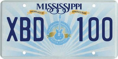 MS license plate XBD100