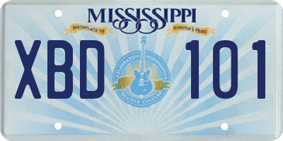 MS license plate XBD101