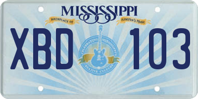 MS license plate XBD103