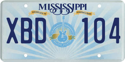 MS license plate XBD104