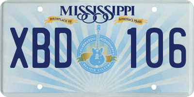 MS license plate XBD106
