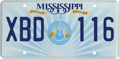 MS license plate XBD116