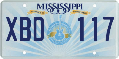 MS license plate XBD117