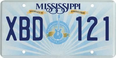 MS license plate XBD121