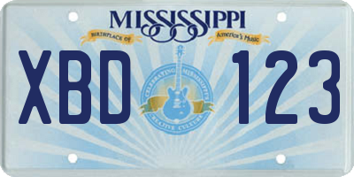 MS license plate XBD123
