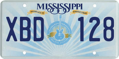 MS license plate XBD128
