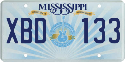 MS license plate XBD133