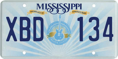 MS license plate XBD134
