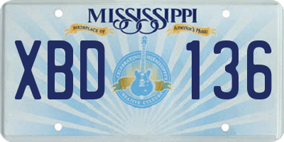 MS license plate XBD136