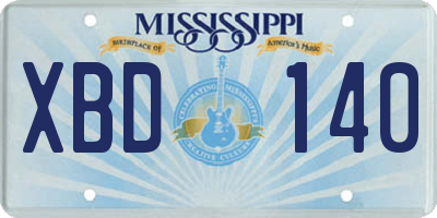 MS license plate XBD140