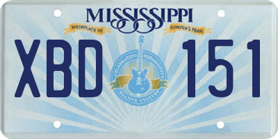 MS license plate XBD151