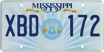 MS license plate XBD172