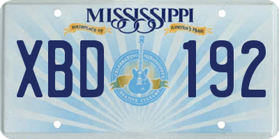 MS license plate XBD192