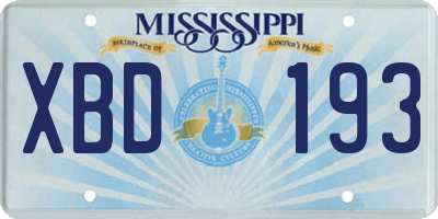 MS license plate XBD193
