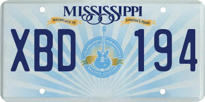 MS license plate XBD194