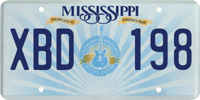 MS license plate XBD198