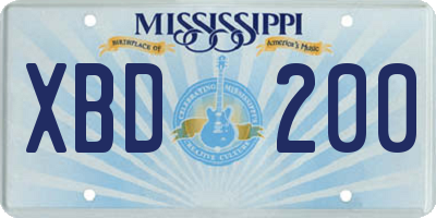 MS license plate XBD200