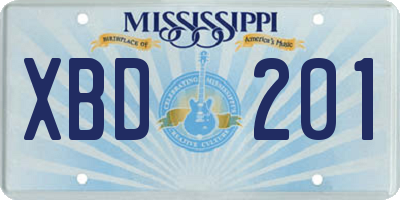 MS license plate XBD201