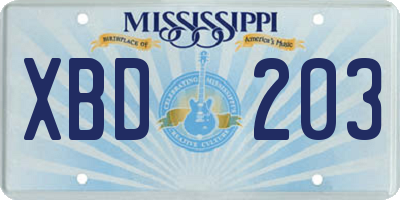 MS license plate XBD203
