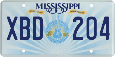 MS license plate XBD204