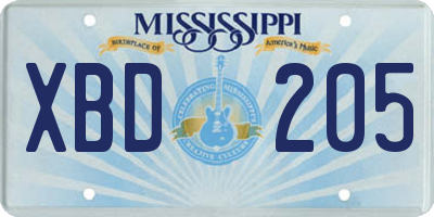 MS license plate XBD205